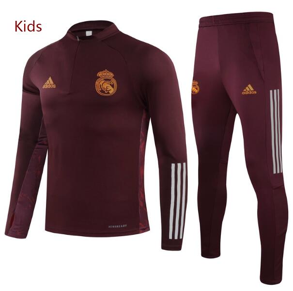 Kids Real Madrid Red Training Kits Youth Sweatshirt with Pants 2020/21